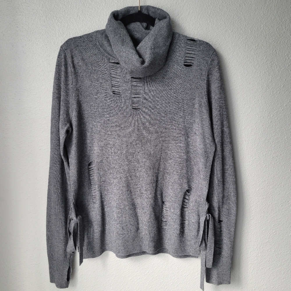 PAM & GELA Side-Tie Wool Blend Knit Turtleneck Sweater Size Medium Color Grey